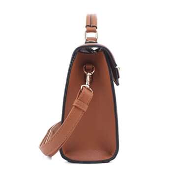 EVVE Women's Luxurious Pebbled Leather Tan Satchel Bag with Detachable Strap