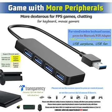 4-Port USB Hub 3.0, T-Sound USB Splitter for Laptop, Ps4 Keyboard and Mouse Adapter for Dell, Asus, HP, MacBook Air, Surface Pro, Acer, Xbox, Flash Drive, Mobile HD, Console, Printer, Camera