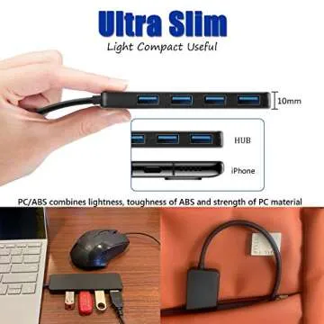 4-Port USB Hub 3.0, T-Sound USB Splitter for Laptop, Ps4 Keyboard and Mouse Adapter for Dell, Asus, HP, MacBook Air, Surface Pro, Acer, Xbox, Flash Drive, Mobile HD, Console, Printer, Camera