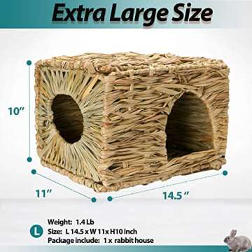 HERCOCCI Extra Large Grass House for Rabbit - Foldable & Comfortable Hideaway