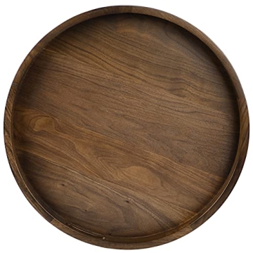 KINGCRAFT 20 x 20 inches Large Round Ottoman Table Tray Wooden Solid Serving Tray with Handle Black ...