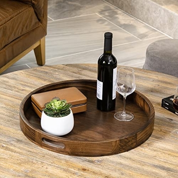 Elegant KINGCRAFT Wooden Serving Tray - Walnut Round Centerpiece