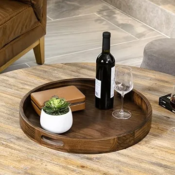 Elegant KINGCRAFT Wooden Serving Tray - Walnut Round Centerpiece