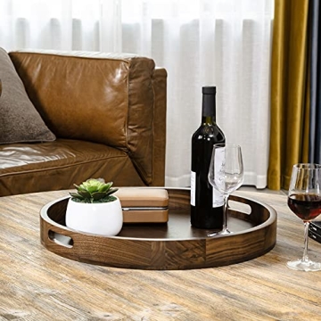 Elegant KINGCRAFT Wooden Serving Tray - Walnut Round Centerpiece