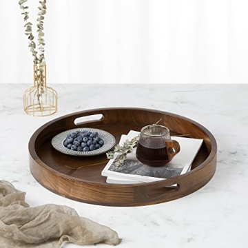 Elegant KINGCRAFT Wooden Serving Tray - Walnut Round Centerpiece