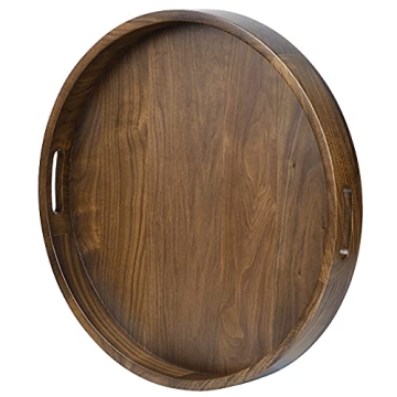 Elegant KINGCRAFT Wooden Serving Tray - Walnut Round Centerpiece