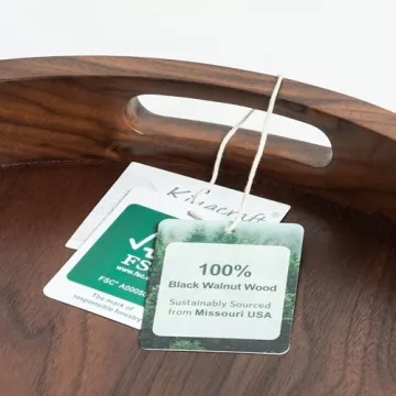 Elegant KINGCRAFT Wooden Serving Tray - Walnut Round Centerpiece