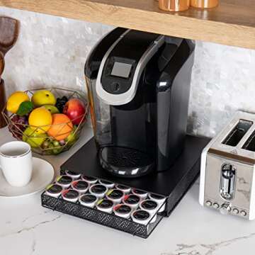 Mind Reader Single Serve Coffee Pod Drawer, 36 Pod Capacity, Countertop Organizer, Metal, 12.75" L x 13" W x 3" H, Black