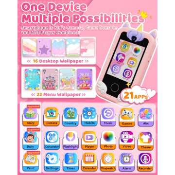 DUDUDRAGON Kids Smart Phone Toy for Girls 3 4 5 6 Year Old Toddler Unicorn Gifts , MP3 Music Player,...