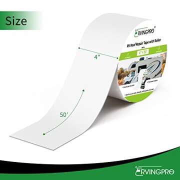 RVINGPRO RV Roof Tape with Roller, 4 Inch x 50 Feet RV Tape for Roof Repair, Waterproof & UV-Resista...