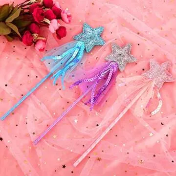 ASTER Glitter Star Wands – 3 Pcs for Kids Dress-up Fun