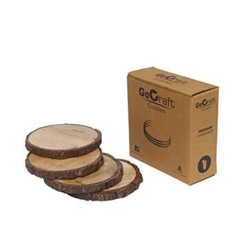 GoCraft Natural Wooden Coasters with Tree Bark | Mango Wood Coasters for Your Drinks, Beverages & Wine/Bar Glasses (Coasters Set of 4)