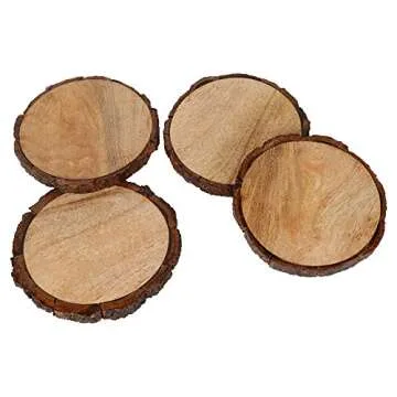 GoCraft Natural Wooden Coasters with Tree Bark | Mango Wood Coasters for Your Drinks, Beverages & Wine/Bar Glasses (Coasters Set of 4)