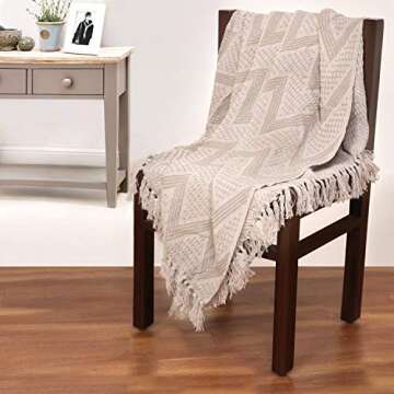 The Wish Tree Co. 50x60 Dark Beige Cotton, Geometric Modern Farmhouse All Seasons Throw Blanket with...