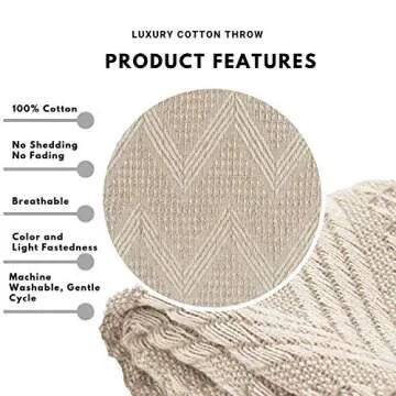 The Wish Tree Co. 50x60 Dark Beige Cotton, Geometric Modern Farmhouse All Seasons Throw Blanket with Tassels, Soft, Cozy & Lightweight for Indoor/Outdoor Chair Sofa Picnic Beach Couch Bed