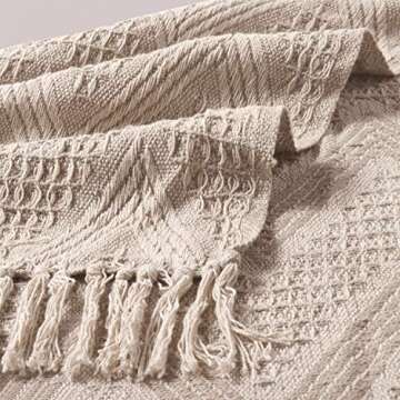 The Wish Tree Co. 50x60 Dark Beige Cotton, Geometric Modern Farmhouse All Seasons Throw Blanket with Tassels, Soft, Cozy & Lightweight for Indoor/Outdoor Chair Sofa Picnic Beach Couch Bed