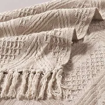 The Wish Tree Co. 50x60 Dark Beige Cotton, Geometric Modern Farmhouse All Seasons Throw Blanket with Tassels, Soft, Cozy & Lightweight for Indoor/Outdoor Chair Sofa Picnic Beach Couch Bed