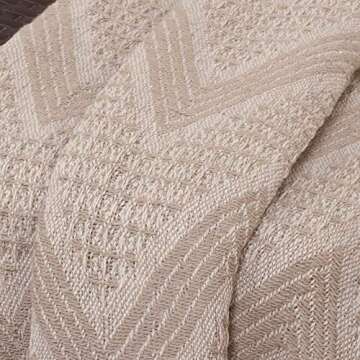 The Wish Tree Co. 50x60 Dark Beige Cotton, Geometric Modern Farmhouse All Seasons Throw Blanket with Tassels, Soft, Cozy & Lightweight for Indoor/Outdoor Chair Sofa Picnic Beach Couch Bed