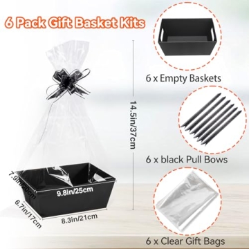 MADHOLLY 6 Set Baskets for Gifts Empty - Sturdy Kraft Gift Basket Kit for Wrapping Gift, with Cellophane Wrap Pull Bows for Career Advancement Elder Birthday Graduation Business Halloween