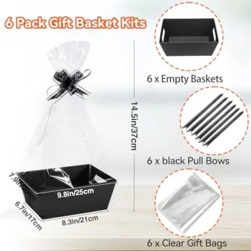 MADHOLLY 6 Set Baskets for Gifts Empty - Sturdy Kraft Gift Basket Kit for Wrapping Gift, with Cellophane Wrap Pull Bows for Career Advancement Elder Birthday Graduation Business Halloween