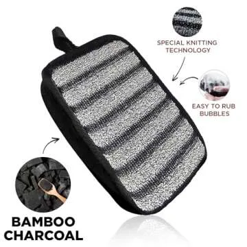 Body Scrubber Set of 2 pcs - Bath Sponge with Bamboo Charcoal for Shower & Double Sided Back Scrubber for Men & Women - Exfoliating Shower Scrubber for Back – Deep Clean Self Care Kit
