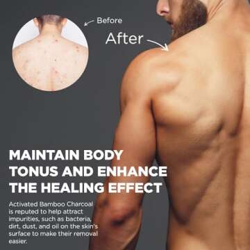 Body Scrubber Set of 2 pcs - Bath Sponge with Bamboo Charcoal for Shower & Double Sided Back Scrubber for Men & Women - Exfoliating Shower Scrubber for Back – Deep Clean Self Care Kit