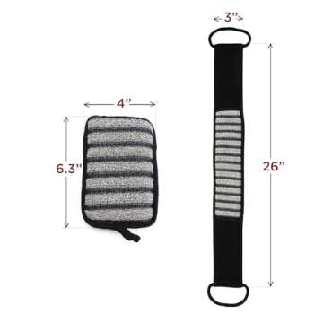 Body Scrubber Set of 2 pcs - Bath Sponge with Bamboo Charcoal for Shower & Double Sided Back Scrubber for Men & Women - Exfoliating Shower Scrubber for Back – Deep Clean Self Care Kit