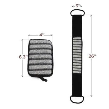 Body Scrubber Set of 2 pcs - Bath Sponge with Bamboo Charcoal for Shower & Double Sided Back Scrubber for Men & Women - Exfoliating Shower Scrubber for Back – Deep Clean Self Care Kit