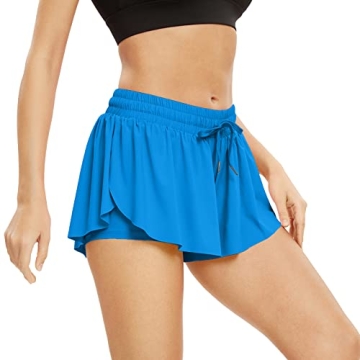 Flowy Athletic Shorts for Women Workout Running Gym Yoga Tennis Golf Skirt Butterfly Skort High Waisted with Pockets Cute Comfy Lounge Spandex Sweat Pants Trendy Clothes Casual Summer Outfits Blue XL