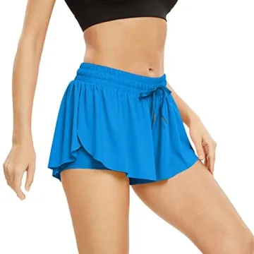 Flowy Athletic Shorts for Women Workout Running Gym Yoga Tennis Golf Skirt Butterfly Skort High Waisted with Pockets Cute Comfy Lounge Spandex Sweat Pants Trendy Clothes Casual Summer Outfits Blue XL