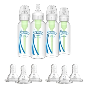 Dr. Brown's Options+ Anti-Colic Baby Bottle 8oz 4 Pack & Original Nipple 6 Count