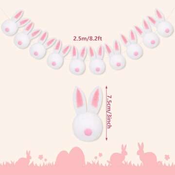 Whaline Easter Felt Garland Handmade Bunny Ball Banner Pink White Rabbit Fluffy Hanging Ornament for...