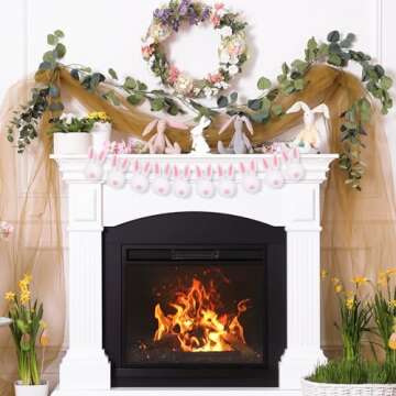 Whaline Easter Felt Garland Handmade Bunny Ball Banner Pink White Rabbit Fluffy Hanging Ornament for Spring Holiday Party Indoor Outdoor Home Office Decor Supplies, 8.2Ft