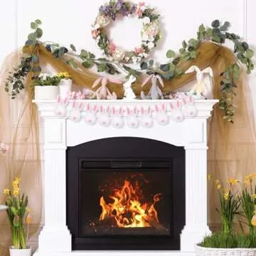 Whaline Easter Felt Garland Handmade Bunny Ball Banner Pink White Rabbit Fluffy Hanging Ornament for Spring Holiday Party Indoor Outdoor Home Office Decor Supplies, 8.2Ft