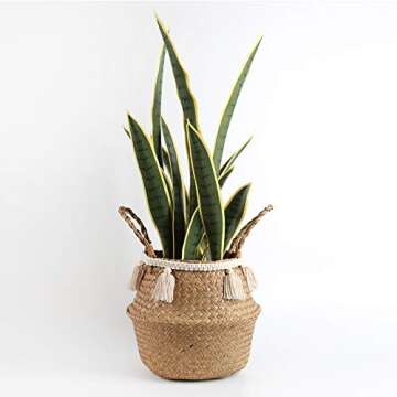 BlueMake 2 Pack Macrame Woven Tassel Garland Belly Basket Decorative Wall Hangings for Boho Home Dec...