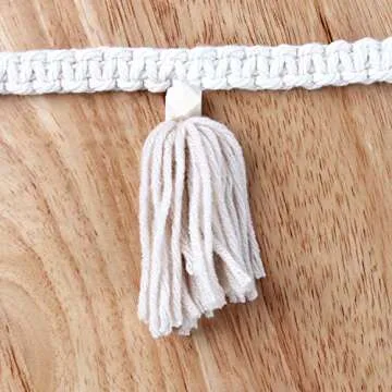 BlueMake 2 Pack Macrame Woven Tassel Garland Belly Basket Decorative Wall Hangings for Boho Home Decor,Nursey Room (Ivory)