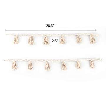 BlueMake 2 Pack Macrame Woven Tassel Garland Belly Basket Decorative Wall Hangings for Boho Home Decor,Nursey Room (Ivory)