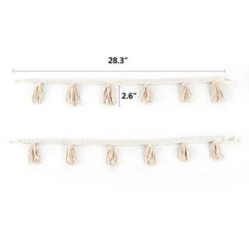 BlueMake 2 Pack Macrame Woven Tassel Garland Belly Basket Decorative Wall Hangings for Boho Home Decor,Nursey Room (Ivory)