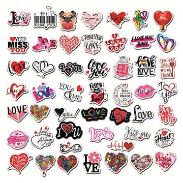 50 Pcs Love Stickers | I Love You Waterproof Vinyl Stickers for Bike Water Bottles Laptop Bicycle Re...
