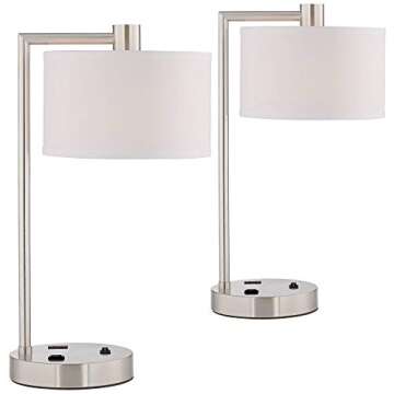 360 Lighting Colby Modern Desk Table Lamps 21" High Set of 2 with Hotel Style USB and AC Power Outle...