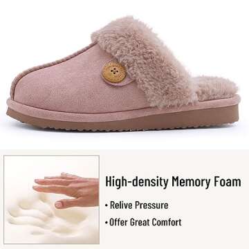 Litfun Fuzzy Slippers for Women with Memory Foam Winter Fluffy House Shoes Indoor Outdoor, Dusty Pink Women Size 8-8.5