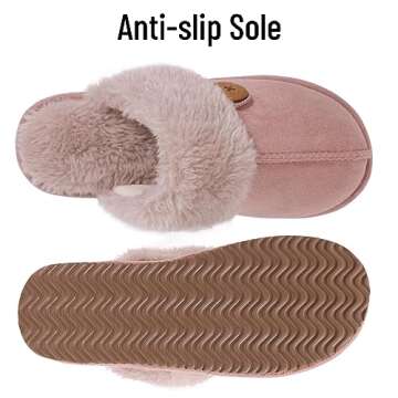 Litfun Fuzzy Slippers for Women with Memory Foam Winter Fluffy House Shoes Indoor Outdoor, Dusty Pink Women Size 8-8.5
