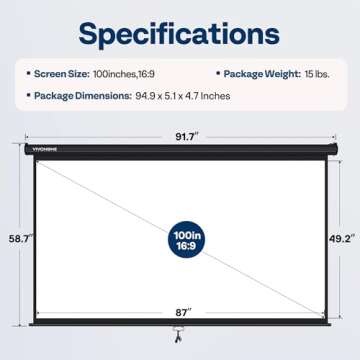 VIVOHOME Projector Screen Pull Down, 16:9 100 Inch Retractable Projection Screen, HD 4K Manual Pull Movie Screen for Home Theater, Cinema, Office (87x49 Inch Black)