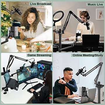 ProCase 6-in-1 Desktop Selfie Stand with 10.2" LED Ring Light, Compatible with 12-17” Laptops/ 7-13” Tablets/ 17-32” Monitors/3.5-6.7” Phones DSLR Digital Camera for Live Video Online Meeting -Black