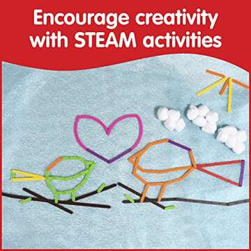 edxeducation Junior GeoStix - In Home Learning Toy for Early Math and Creativity - 200 Multicolored Construction Sticks - 30 Double-Sided Activity Cards - Geometric Manipulative