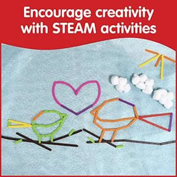 edxeducation Junior GeoStix - In Home Learning Toy for Early Math and Creativity - 200 Multicolored Construction Sticks - 30 Double-Sided Activity Cards - Geometric Manipulative