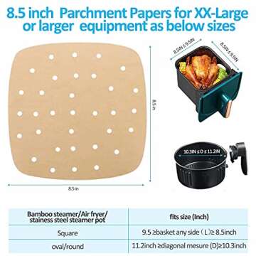 Air Fryer Parchment disposable Paper Liners: 200PCS 8.5 inch Square Perforated parchment paper, Prem...