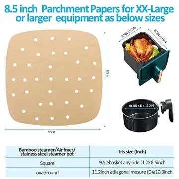 Air Fryer Parchment disposable Paper Liners: 200PCS 8.5 inch Square Perforated parchment paper, Prem...