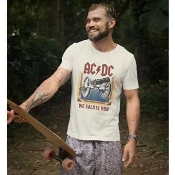 American Classics ACDC Heavy Metal Rock Band We Salute You Natural Adult T-Shirt - Large