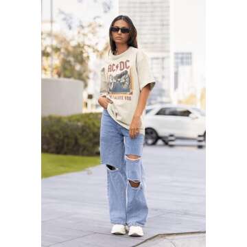 American Classics ACDC Heavy Metal Rock Band We Salute You Natural Adult T-Shirt - Large